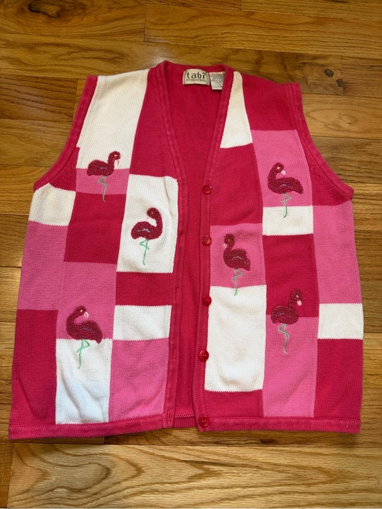 Tabi International Jackets & Blazers - Tabi Pink Flamingo Patchwork Knit Sweater Vest